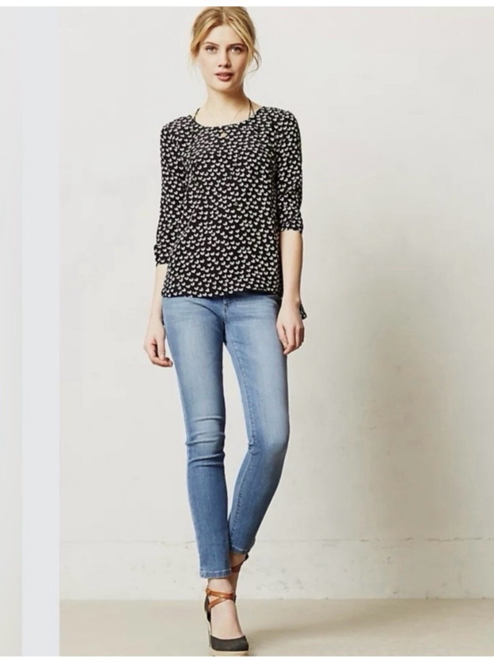 Anthropologie Maeve Linosa heart-patterned silk blouse M - Picture 3 of 11